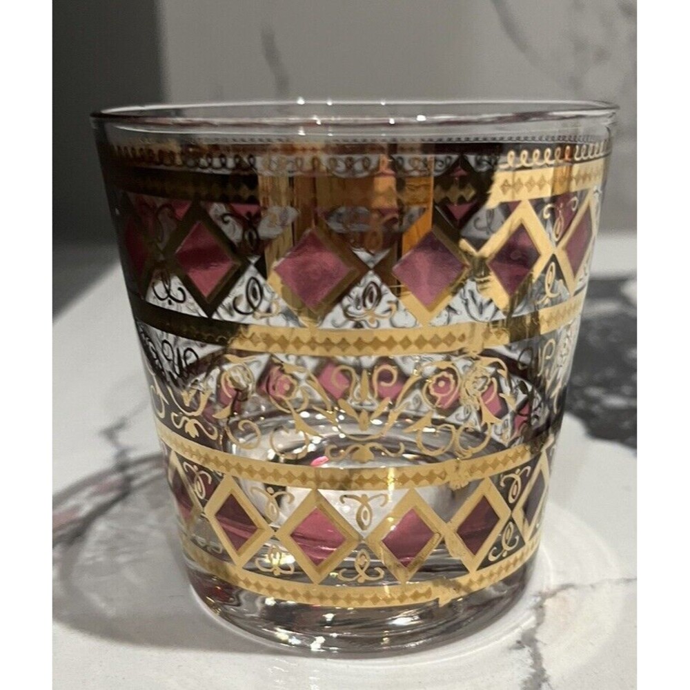 West Virginia Glass Co Rainier Old Fashion Gold Cranberry Diamond Pattern Set 2